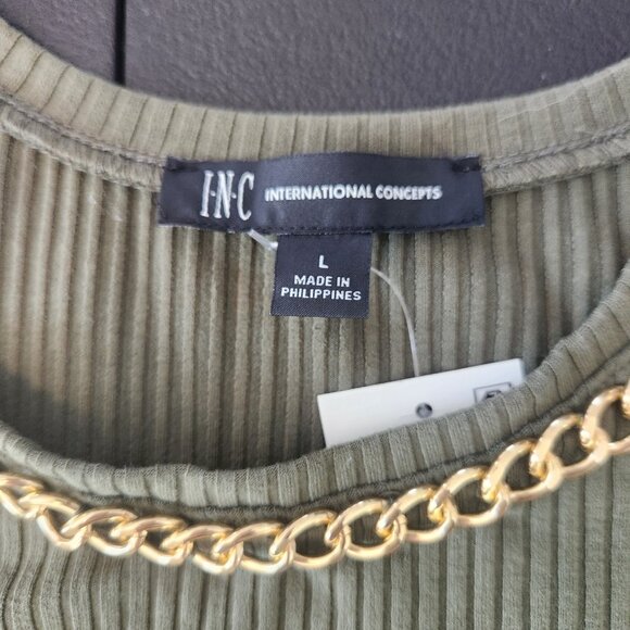 INC International Concepts Cold Shoulder Ribbed Knit Sweater Green Large NEW NWT - Picture 9 of 15